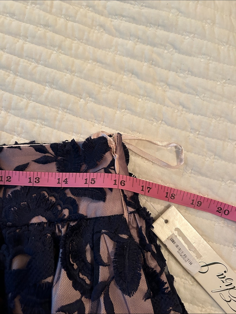 Eliza J Navy Floral Appliqué Skirt with Blush Lining - Picture 8 of 9